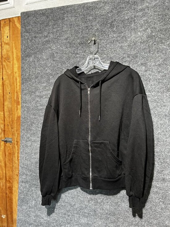 SHEIN Tops - SHEIN Hoodie Womens Large Black Full Zip Fleece Sweatshirt Pockets Solid Basic